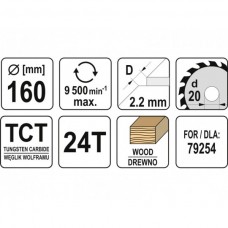 YATO Disc circular pentru lemn 160X24TX20mm..